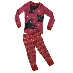 Mini Boden Kids Cat Print Pajamas - Pink and Red 5/6